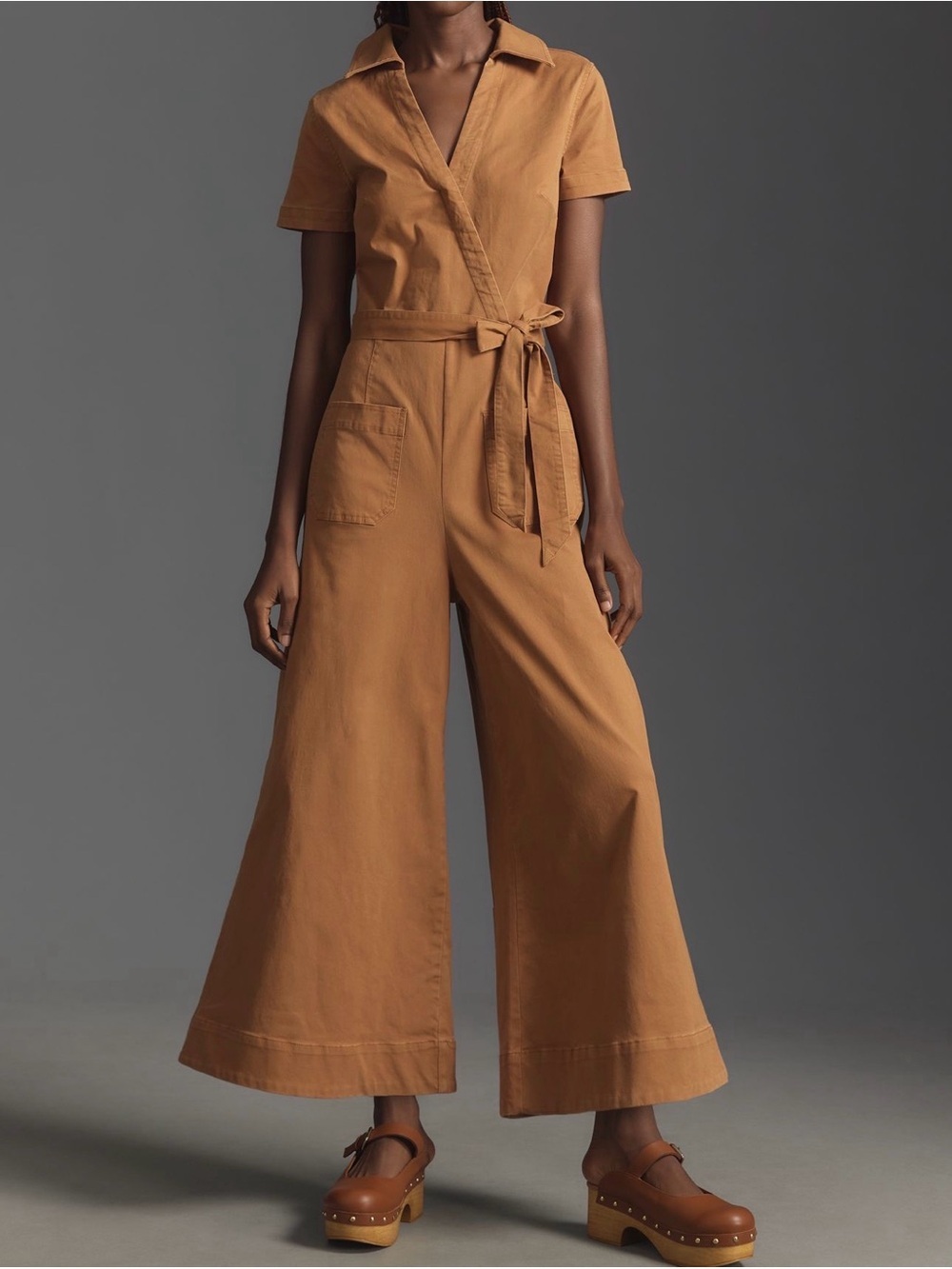 Anthropologie Rust Tie-Waist Wide-Leg Jumpsuit